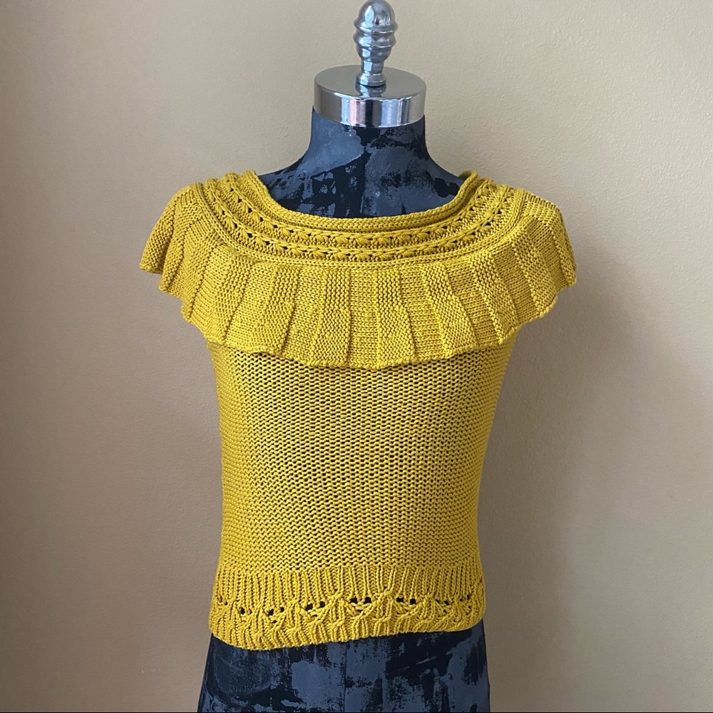 Anthropologie Yellow Crocheted Ruffled Off-The-Shoulder Top